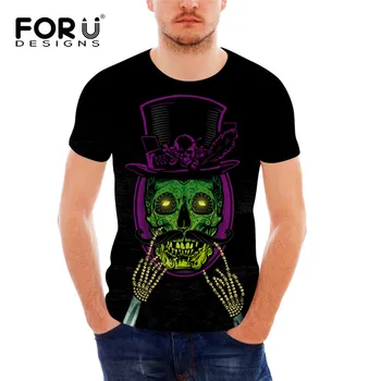 

FORUDESIGNS Cool Black t Shirt for Men Vintage Punk Skull Printing Male Tee Shirt Summer Short Sleeve Crossfit Hip Hop Tee Homme