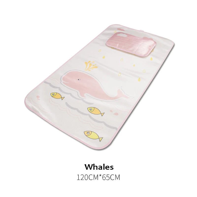 Летом прохладно Детские простыня Ice Шелковый мультфильм печатных коврик комплект для новорожденного простыни мультфильм детский летний спальный коврик с подушка - Цвет: Whales