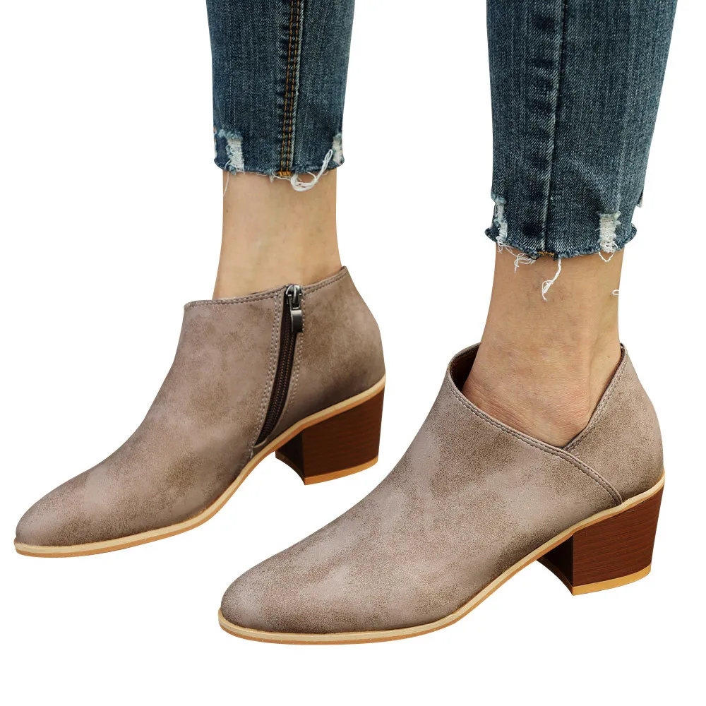 

2018 Autumn winter short cylinder boots with high heel boots shoes Martin boots women ankle boots with thick scrub