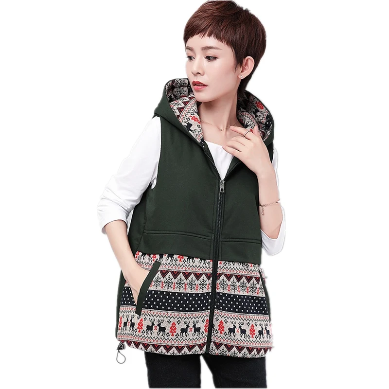 woman hoodie vest sleeveless jacket women plus size Patch Designs zipper fashion casual cotton