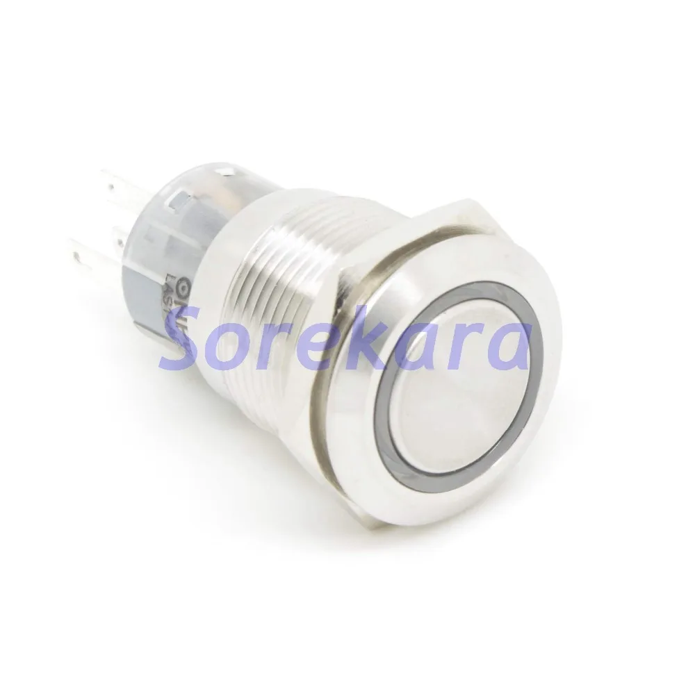 

19mm Stainless Steel Ring LED Color White Momentary 2NO 2NC Pushbutton Switch For Auto IP67 UL 6V/12V/24V/110V/220V