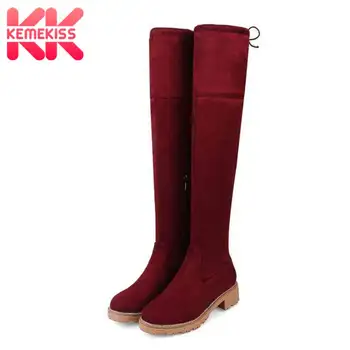 

KemeKiss New Flats Boots Zipper Wintern Shoes Over The Knee Boots Fashion Autumn Winter Simple Shoes Women Footwear Size 34-43