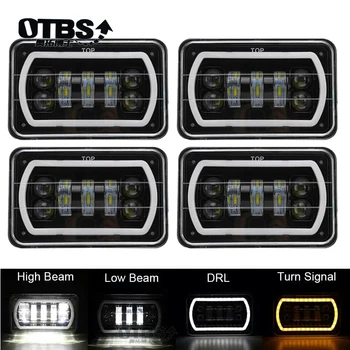 

Truck 4X6 Inch Led Square Headlight White Halo DRL Yellow Turn signal Sealed Beam Conversion Headlights For Ford Trucks offrord
