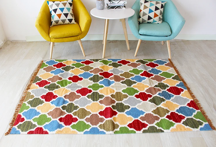 Индийская нация ветер чистая шерсть ручное плетение цвет сафьян геометрический ромбовидный ковер гостиная Carpetgc193kilimyg40