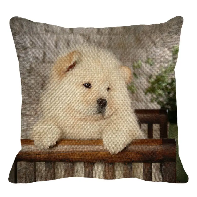 XUNYU Cute Pet Chow Chow Dog Cushion Cover Throw Pillow Case Linen Cushion Cover Child Sofa Bed Decorative Pillowcase C0090