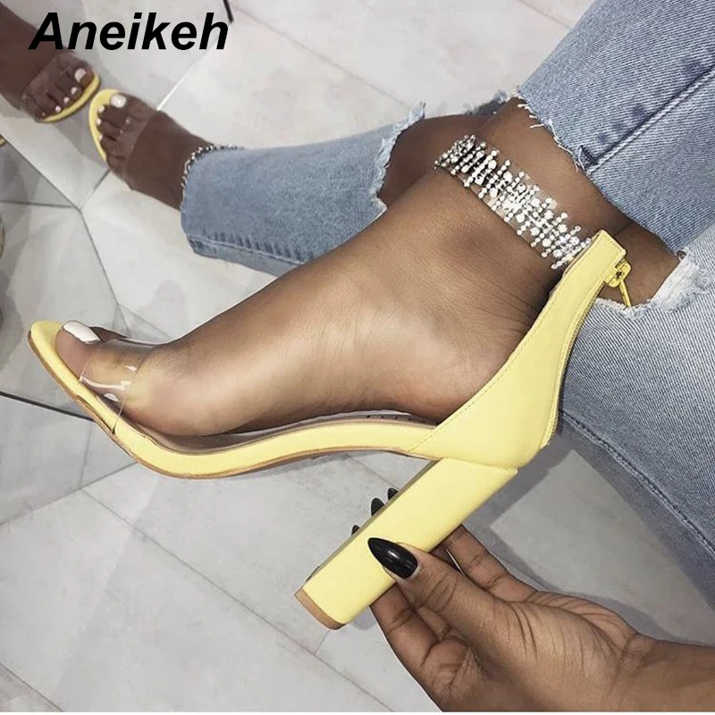 Aneikeh 2018 Women Rhinestone Crystal Block Heels Sandals Pumps Zipper Chunky Sandals Thick Heel Woman Summer Sexy Shoe Aneikeh 2018 Women Rhinestone Crystal Block Heels Sandals Pumps Zipper Chunky Sandals Thick Heel Woman Summer Sexy Shoe