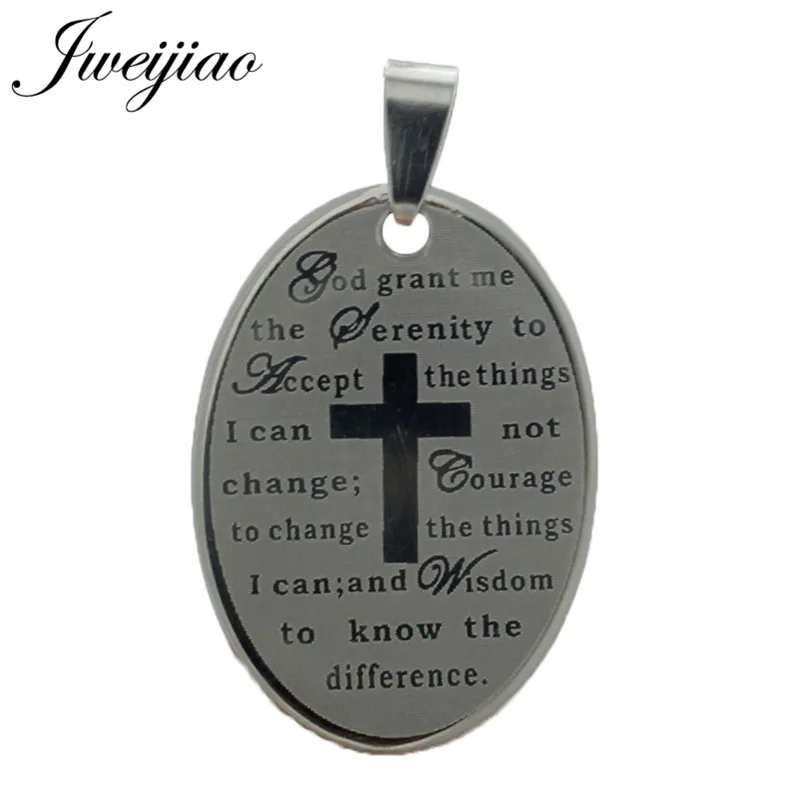 

JWEIJIAO God Grant Me Letter The Serenity Prayer Keyring Necklace Pendant Stainless Steel ID Tag Charms DIY Christian Gift PT12