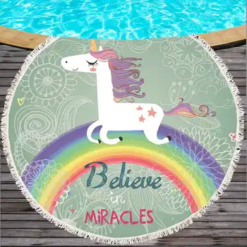 

Microfiber Round Beach Towel Rainbow Unicorn Tassel Tapestry Kids Yoga Mat Cartoon Towel 150cm x 150 cm Toalla Blanket
