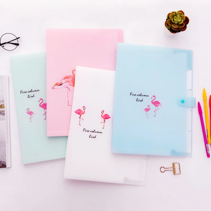 

Coloffice Korean Flamingo Document Bag A4 Organ Bag 5 Multi-Layer Folder Small Fresh Filling Product Data Storage Bag Stationery