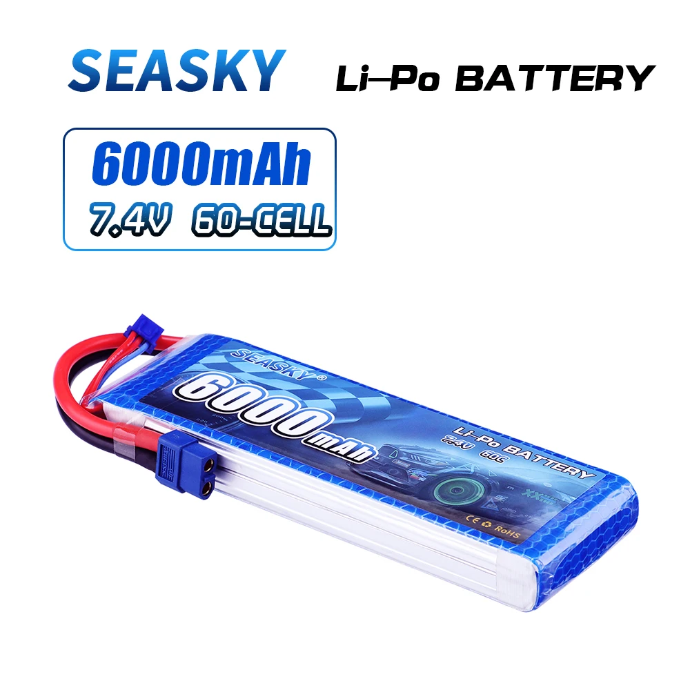 SEASKY Racing 2S lipo battery 7.4v 6000mAh 60C For rc helicopter rc car rc boat quadcopter Li-Polymer battey