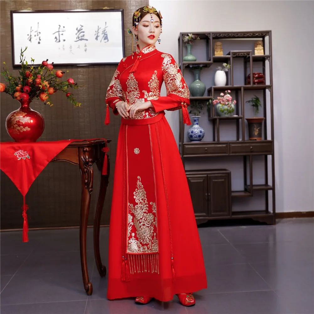 Shanghai Story 2019 XiuHe свадебное платье свадебная одежда китайское красное традиционная