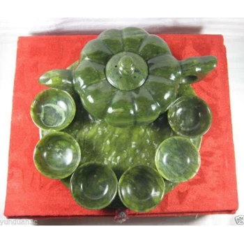 

Chinese Handwork Carving Green Jade Teapot Set 1 Pot 1 Plate Cup fast Shipping