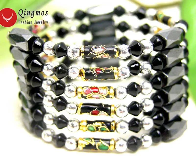 

Qingmos Trendy Cloisonne Bracelet for Women with Black Cloisonne & Black Hematite Magnetic Long Necklace Bracelet Jewelry 5182