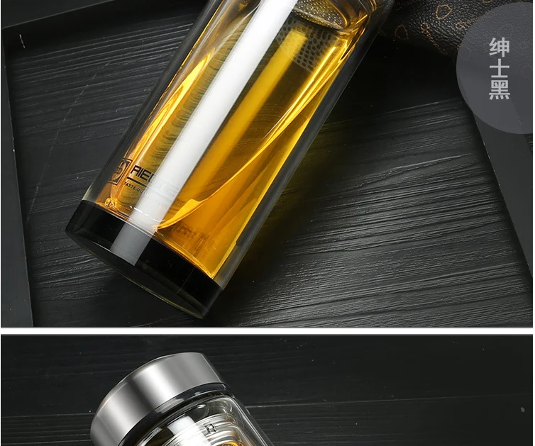 320ml 280ml Business Type Water Bottle Glass Bottle With Stainless Steel Tea Infuser Filter Double Wall Glass Sport Water Tumble