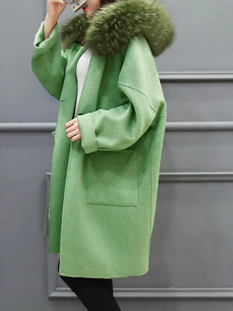Клетчатое Женское зимнее пальто из искусственного меха, теплая верхняя одежда, повседневное пальто средней длины, зеленое, на одной пуговице, свободное, плюс размер, 2XL, шерстяное длинное пальто для женщин
