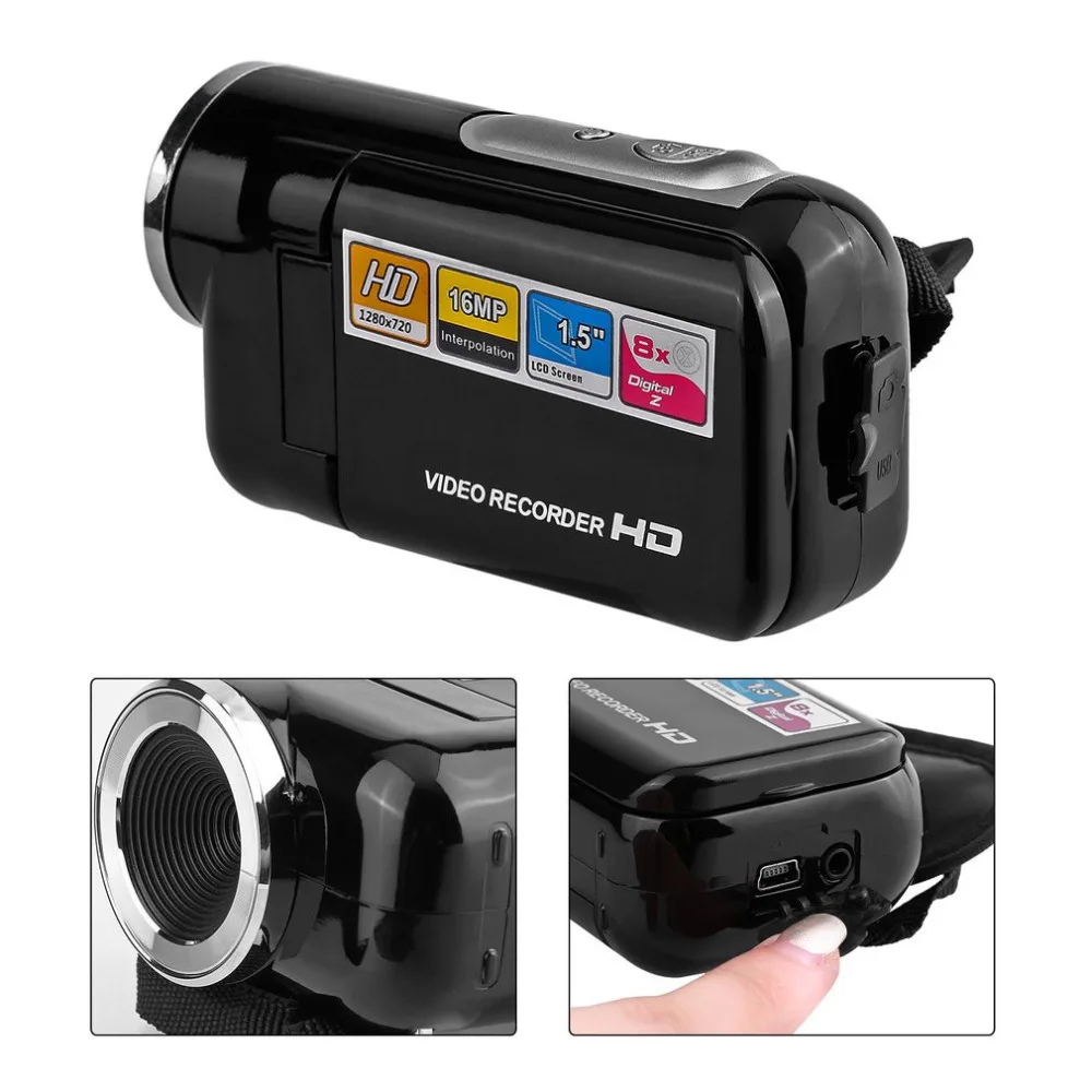 

DV180 Camera Black 16MP Mini Video Camera With 1.5 "TFT Screen 8X Digital Zoom High Speed USB 2.0 Digital Recorder 5