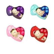 Металлическая коробка с сердцем свадебный подарок мыло с розой с 3 цветами медведь мультяшный букет мыло цветок подарок на день Святого Валентина