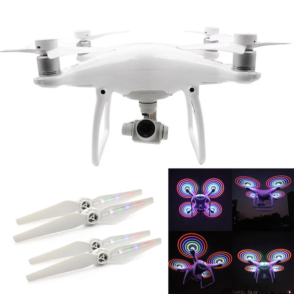 

HIPERDEAL 2Pairs LED Light Flash Propeller For DJI Phantom 4 Pro Pro+ Drone Propeller Parts Accessories USB Charging Prop AP04f