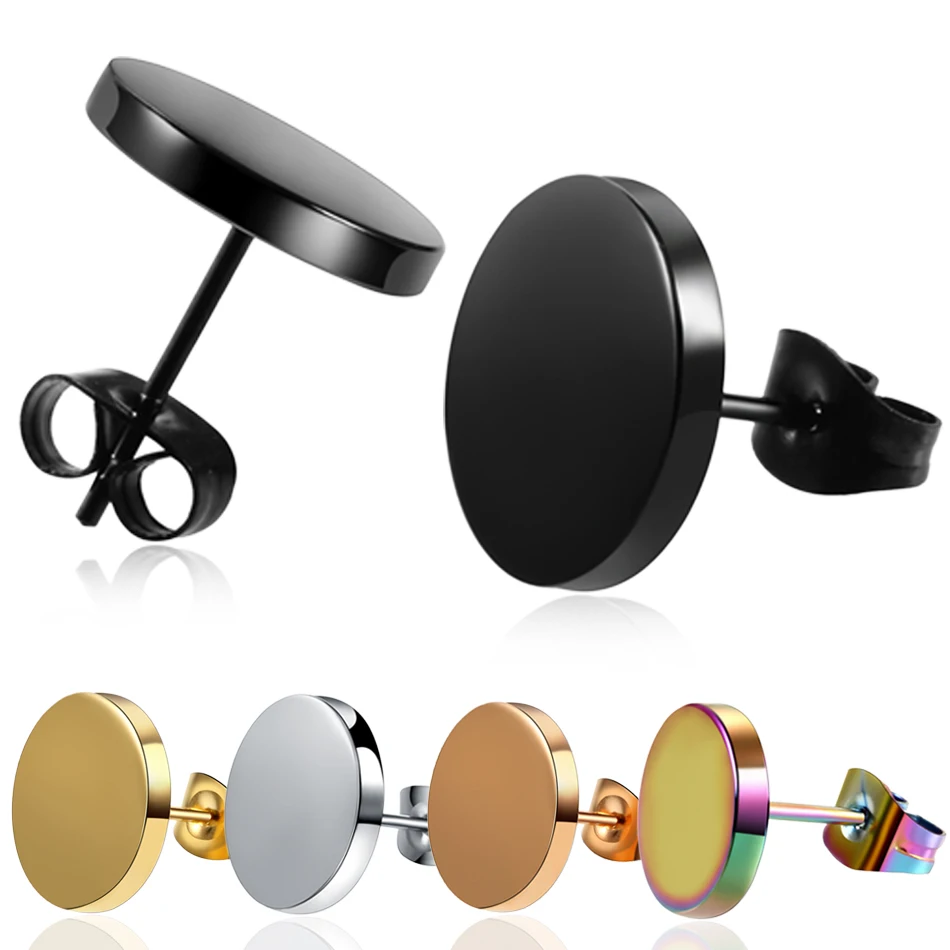 

2pcs/lot Steel Round Shaped with Butterfly Clasp Push Back Earring Trendy Round Punk Ear Stud Earrings Women Men Earring Jewelry