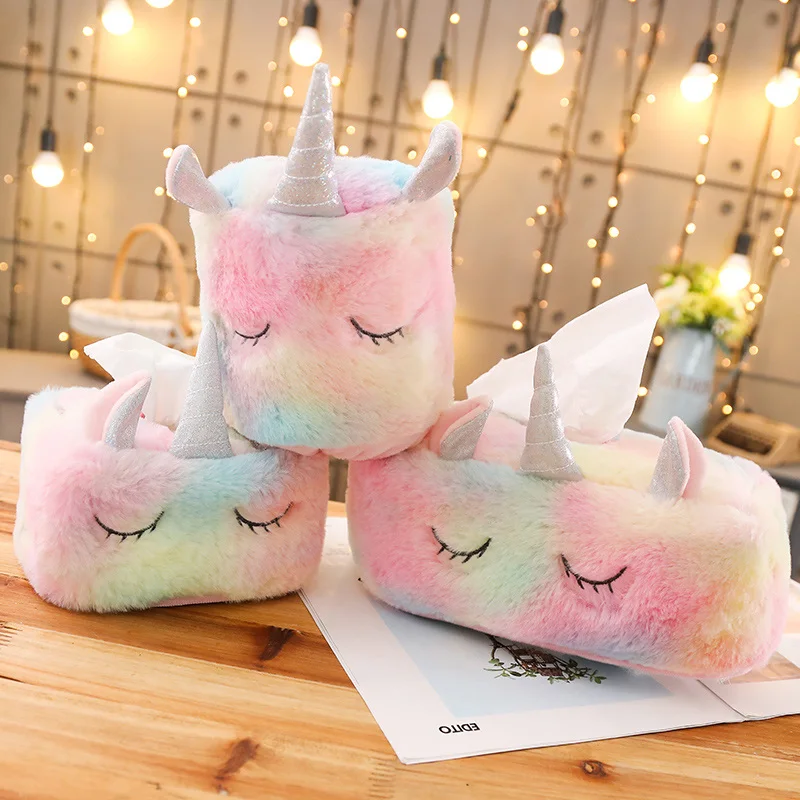 

1pc Lovely Cartoon Unicorn Plush Tissue Box Durable Home Car Hotel Sofa Paper Tissue Holder Napkin Case Pouch Girl's Gift