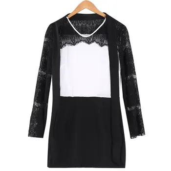

2018 Shirt Women For Work and Casual Women Blouses O-neck Plus Size XL Blusas Patch Lace Blouse Long Sleeve Female Shirts
