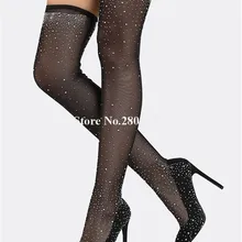 Лидер продаж; женские пикантные черные блестящие сетчатые кружевные носки со стразами; ботфорты; повязка со стразами; леггинсы