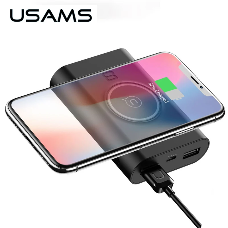 

USAMS QI Wireless Charger & Power Bank Dual USB Ports 8000mah 5W Pad Power Bank Built-in Wireless Charging Universal PowerBank