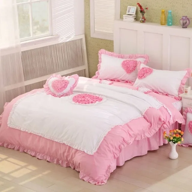 Cute Cartoon Animals Sheep Child Bedding Set Twin Queen King Size Pink Queen King Full Size Bedding Sets Rustic Princess Cotton Bedskirt Polka Dots Rose Flower Heart