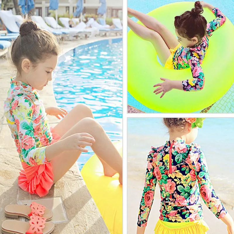 

Children Boys Swimwear Fashion Girls Lovely Princess Cute Swimsuit Long Sleeve Tops+Skirts Girls Beachwear Kids Girl Beachwear