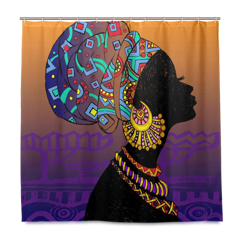 Африканская американская Женская занавеска для душа афро прическа черная девушка Ванная комната Водонепроницаемый полиэстер ткань для ванной Декор 12 крючков