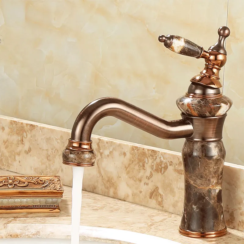 

natural jade brown the basin that wash a face of hot and cold water tap rose gold European archaize bronze faucets