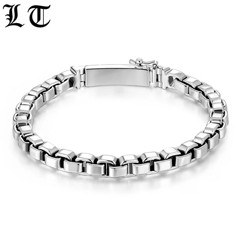 

LT 925 Sterling Silver Box Chain Bracelets Men Women Thai Silver Vintage Punk Handmade Male Bracelet Bangle Jewelry For Female
