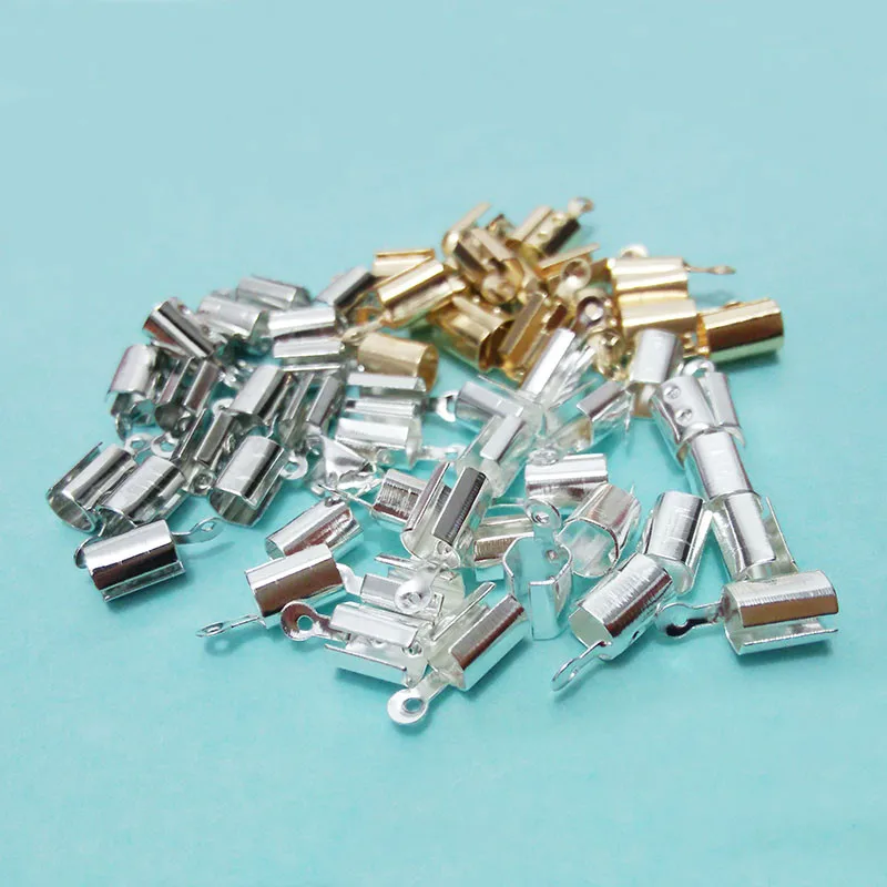 

Crimp end beads tube cap wrap choker Necklace leather Cords string ribbon Adjustable clasp hooks bracelet Connector foldover kit