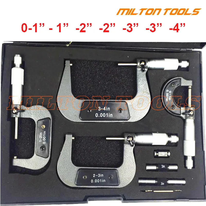 

0-4inch Outside Micrometers in sets inch micrometer 0-1" 1-2" 2-3" 3-4" outside micrometer Mikrometer caliper thickness gauge measuring tools