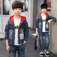 Boys denim suit autumn 2019 new big children casual long-sleeved children two-piece spring and autumn handsome clothes Sets