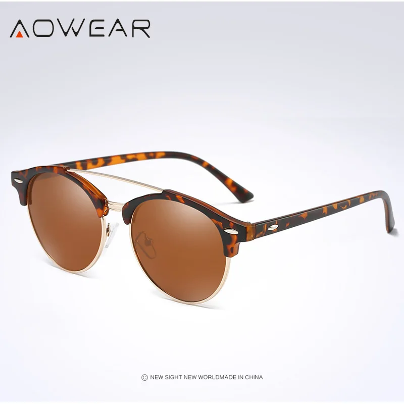 C2 Brown AOWEAR, Мужские поляризационные солнцезащитные очки, унисекс, высокое качество, фирменный дизайн, очки для мужчин, полуметаллический цвет, зеркальные, UV400 - Цвет линз: C2 Brown