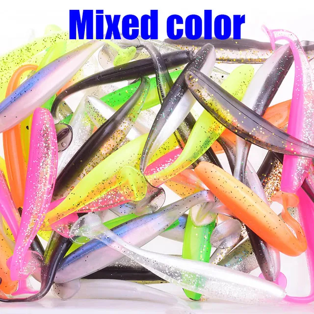 Proleurre Shad Worm Soft Bait 95mm 75mm 50mm T Tail Jigging Wobblers Fishing Lure Tackle Bass Pike Aritificial Silicone Swimbait Mixed color