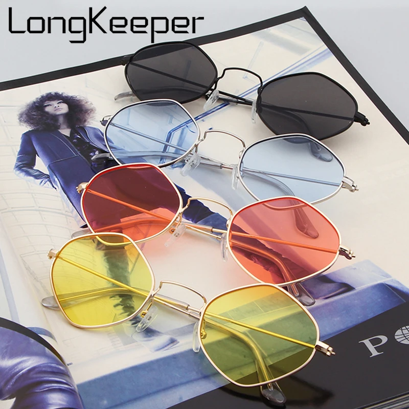 

LongKeeper Fashion Small Metal Frame Octagon Steampunk Sunglasses Women Men Luxury Brand Designer Clear Female Optical Glasses