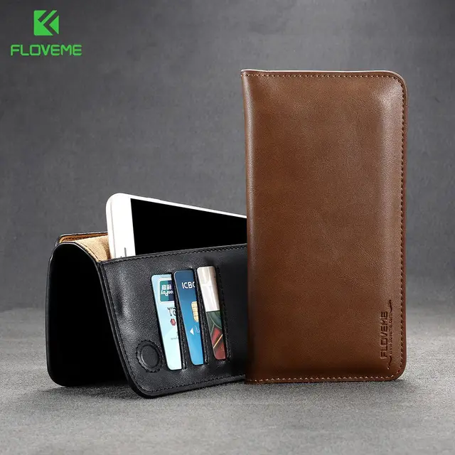 FLOVEME Universal Genuine Leather Wallet Case For iPhone X 8 7 6 6S Plus For Samsung Galaxy Note 8 S8 S9 Plus S7 S6 Pouch Cases 5