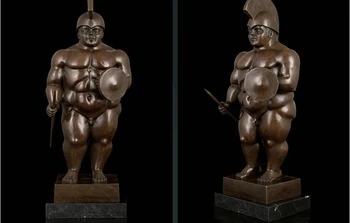

Art Deco Sculpture Chubby Roman Soldier Nude Man Warrior Bronze Statue Signed