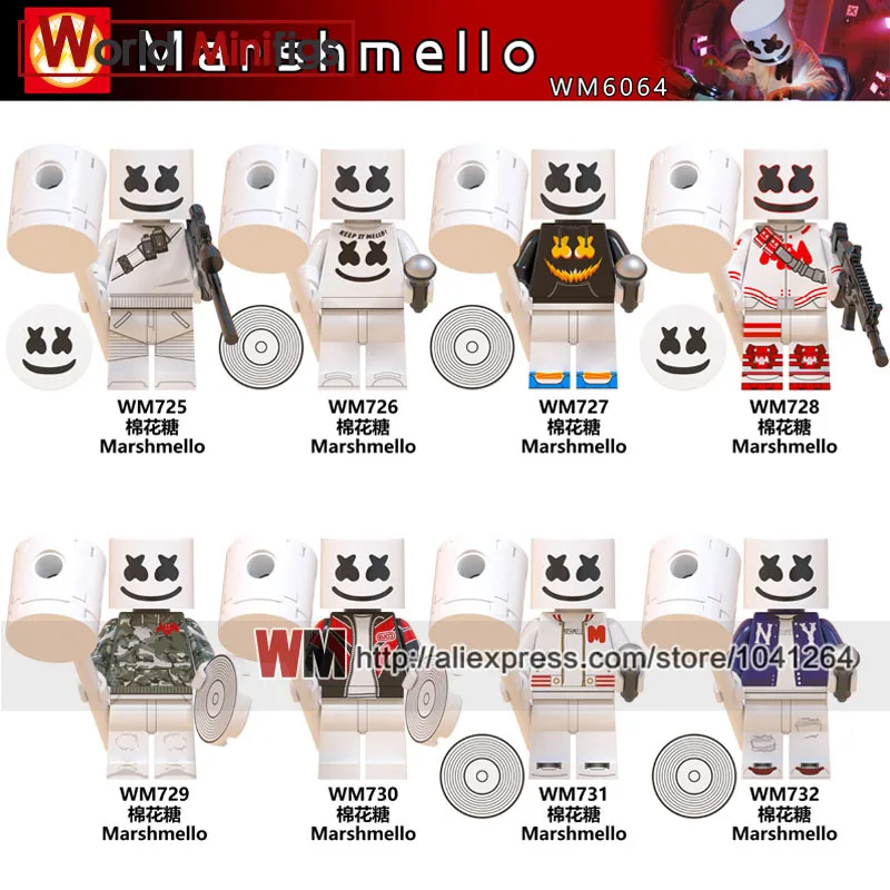 

Wholesale 20 PCS WM6064 Popular DJ Marshmallw Microphone DIsc Singer Freddie Mercury Kiss Band Guitar Building Blocks Kids Toys