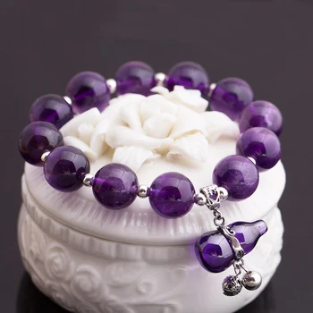 

Natural Purple Crystal Gourd Beads Bracelet With Silver Elastic Line Bracelet