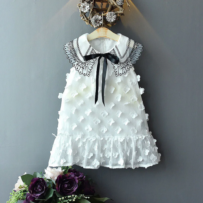 Keelorn/платье для девочек; коллекция года; Летнее Детское платье в сеточку; детское платье принцессы без рукавов с вышитыми перьями и цветочным рисунком; Одежда для девочек - Цвет: AY609 White