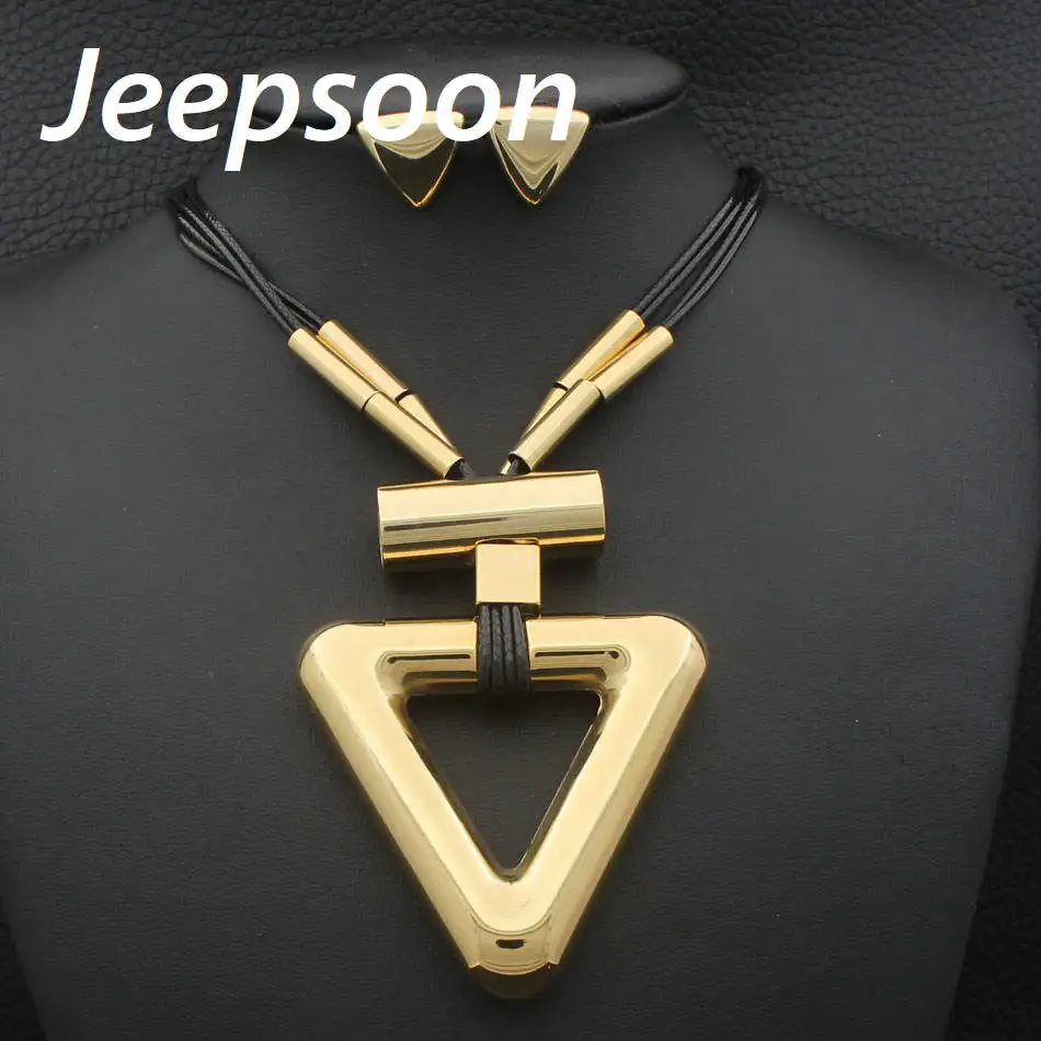 

High Quality Fashion Jewelry Stainless Steel Chain Geometric Triangle Pendant & earrings Set For Woman &girls SEDHKWCI