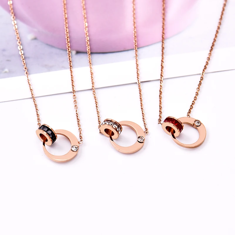 

No fading Famous Brand Stainless Titanium Steel Roman Numerals Love Circle Round Good luck Pendant Necklaces Women Wedding Gift