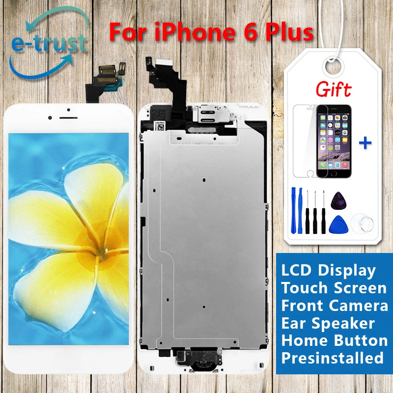

e-trust Grade AAA Quality For iphone 6 Plus LCD Display Complete Touch Screen Digitizer+Home Button+Camera+Tools+Free Shipping