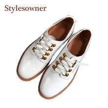 Stylesowner британская кожаная обувь для женщин на шнуровке с круглым носком черный белый Think Bottom плоская обувь ретро весенние женские оксфорды