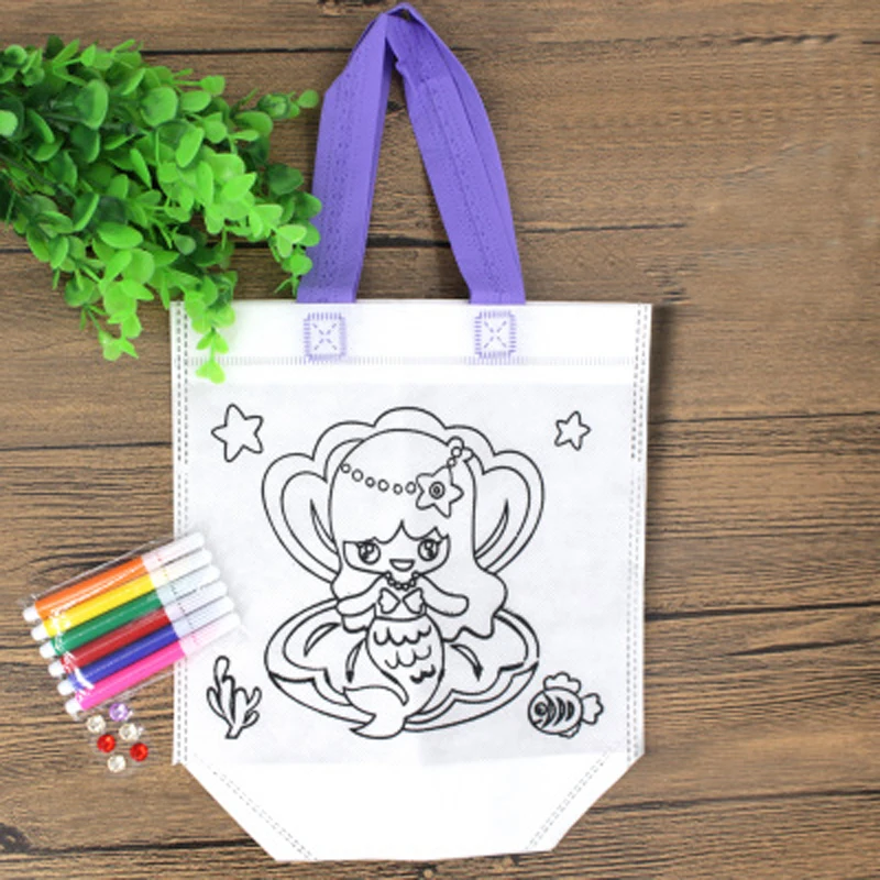 3 Pcs/sets Creative Cartoon Recycling Kids DIY Painting Bags Colorful Pen Learning Drawing Tools Educational Toys Random Style