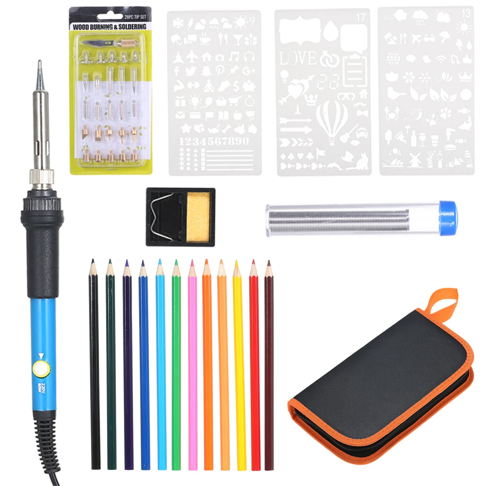 

Adjustable Temperature Wood Burning Iron Kit Electric Welding Soldering Rework Station Heat Tool with Pencil Stencil Repair Tool