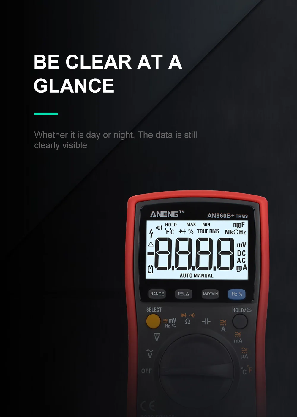 AN860B+ зонд ЖК 6000 отсчетов цифровой мультиметр AC/DC Ток Сопротивление напряжения частота температура тестер Multimetro